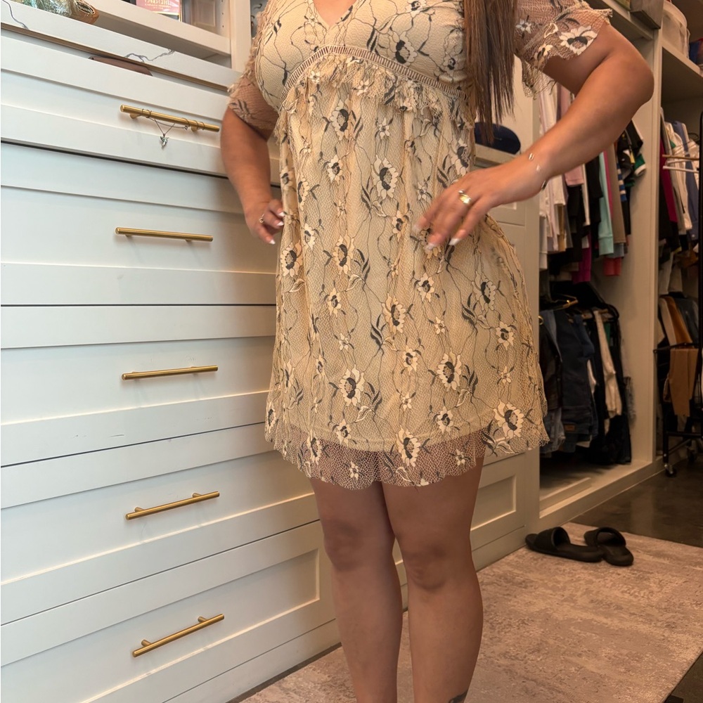Francesca's Collections Gold Sequin Babydoll Dress